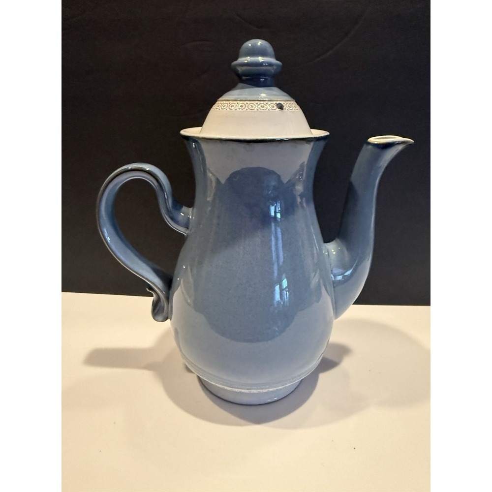 Denby Blue Stoneware Coffee Pot Teapot England 10" Tall Vintage